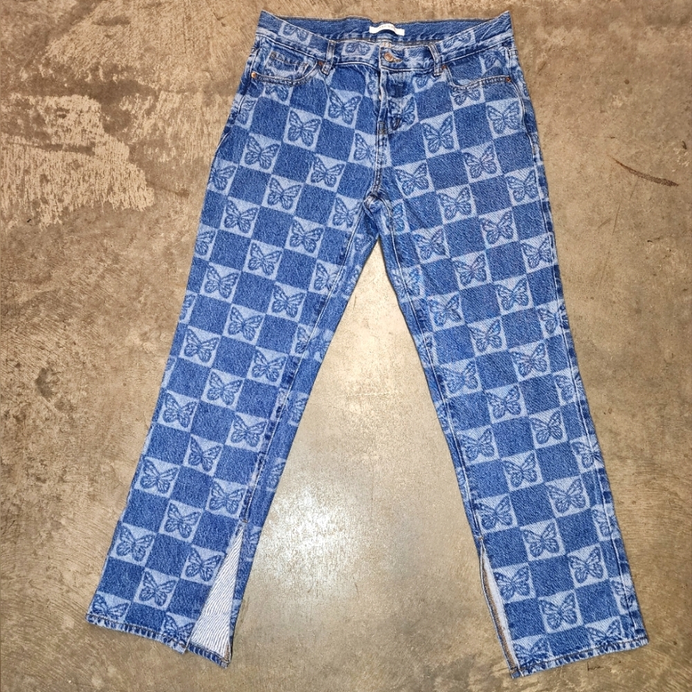 EUC Pacsun Butterfly print Y2K Button Fly Jeans Size 28